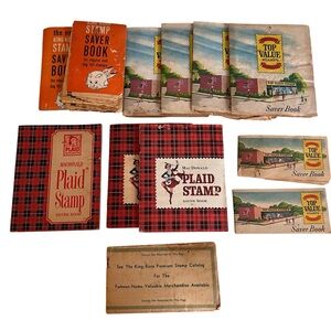 Vintage Mixed Lot of 12 Stamp Saver Books Top Value Plaid King Korn Some Full
